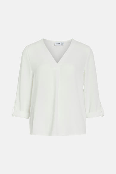 Wit blouse met lange mouwen van VILA®, met omgeslagen manchetten en een subtiele textuur.