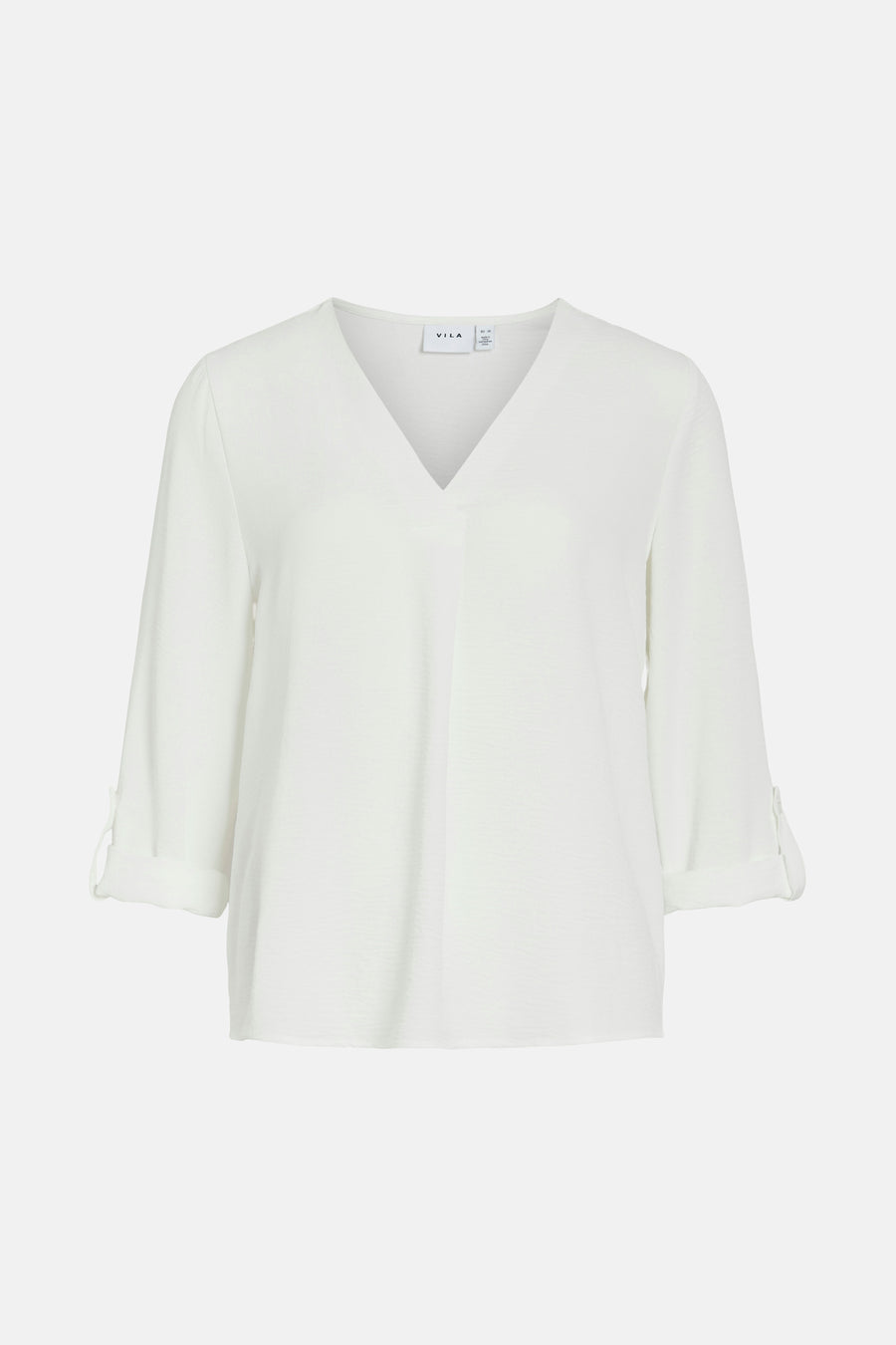 Wit blouse met lange mouwen van VILA®, met omgeslagen manchetten en een subtiele textuur.