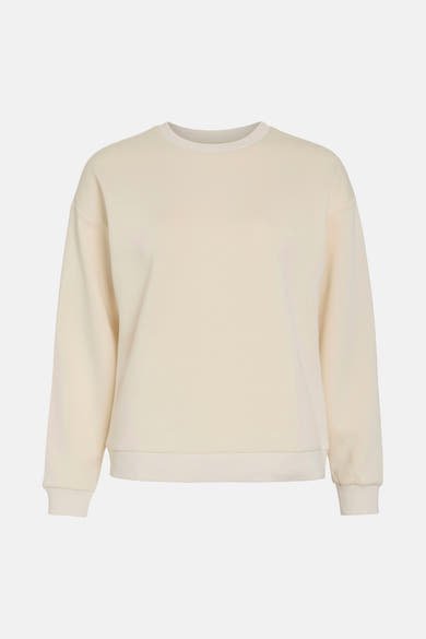 Beige sweater van VILA, relaxte pasvorm met ronde hals en ton-sur-ton geribde boorden.