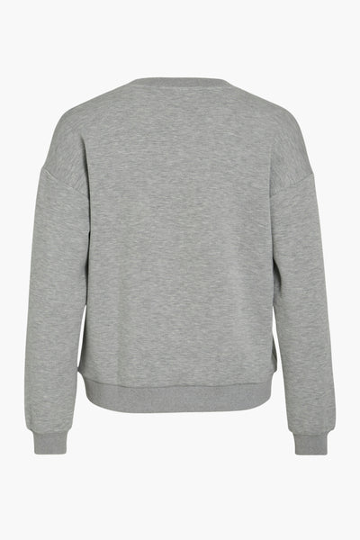 Sweat-shirt gris chiné de VILA, avec une coupe ample et des poignets côtelés, vu de dos.

