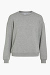 Grijze sweater van VILA, achterkant, van zachte fleece met geribde manchetten en zoom.