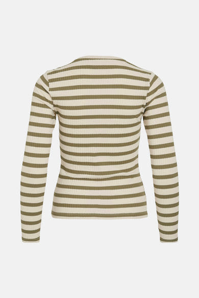 Kaki geribd T-shirt met lange mouwen van VILA, met een horizontaal streepmotief.