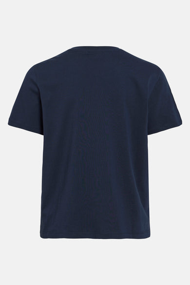 Blauwe korte mouw T-shirt van VILA®, gezien van achterop een neutraleachgrond.