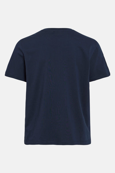 Blauwe korte mouw T-shirt van VILA®, gezien van achterop een neutraleachgrond.