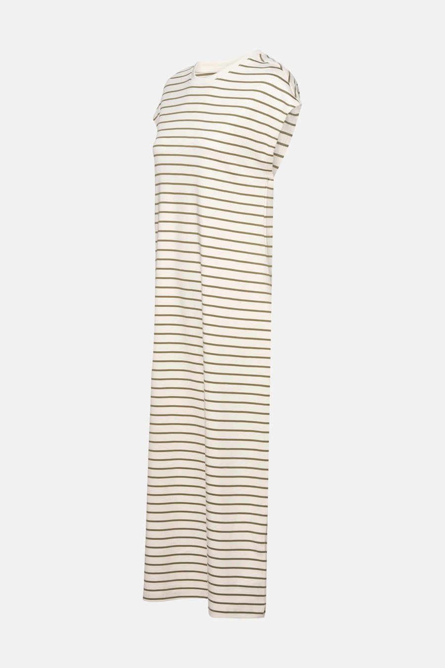 Robe beige à rayures, à manches courtes par VILA®, sur fond uni.