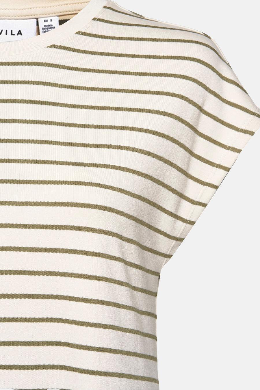 Robe beige à rayures, de VILA, avec manches courtes et col rond.