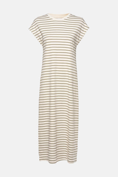 Robe beige à rayures, à manches courtes par VILA®, coupe droite et longueur midi.