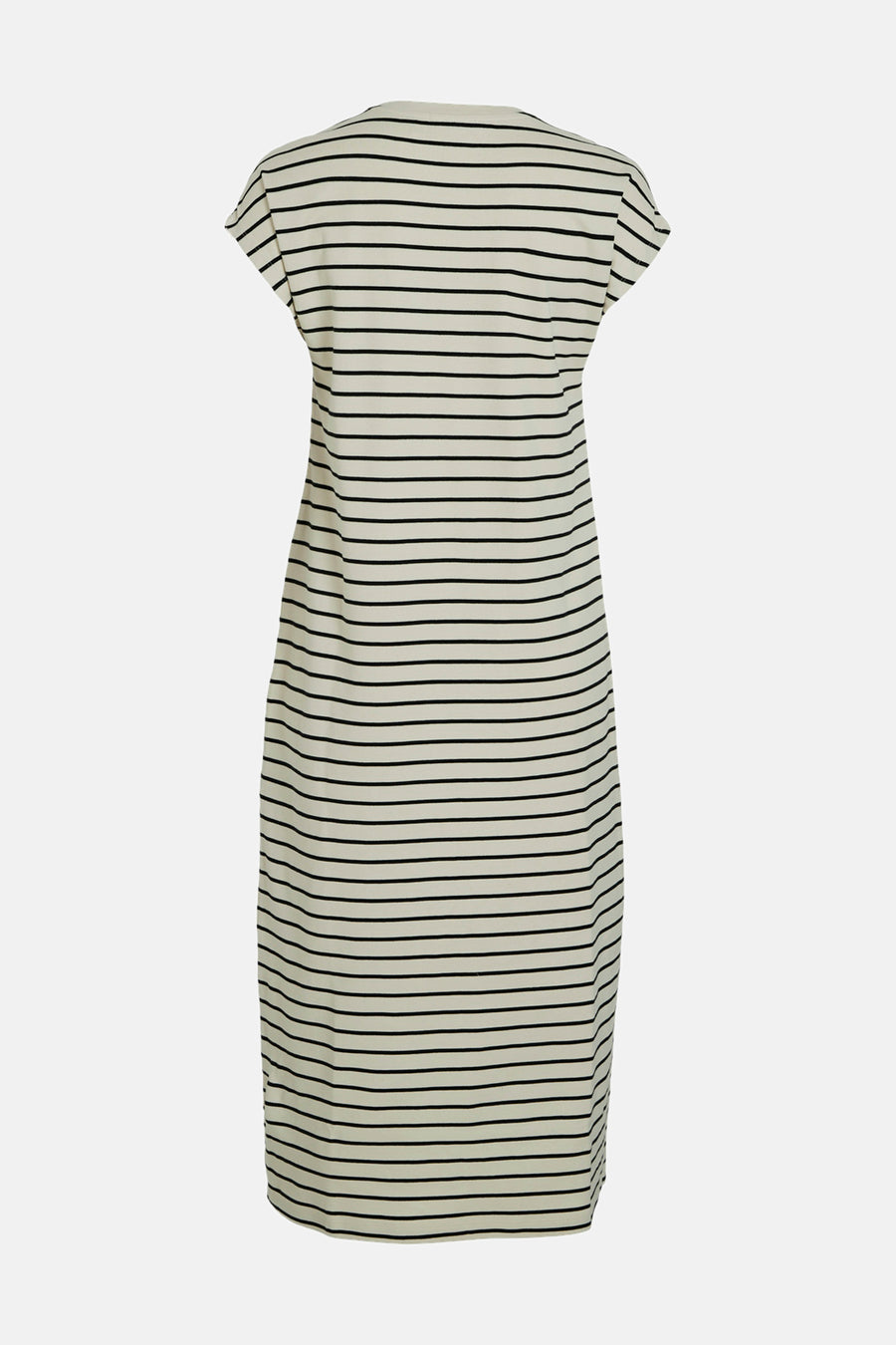 Robe beige à rayures noires de VILA®, coupe droite et longueur genou.