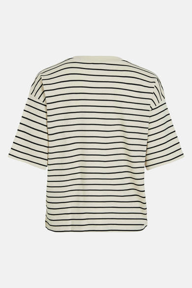 Beige gestreept T-shirt met korte mouwen van VILA®, achterzijde.