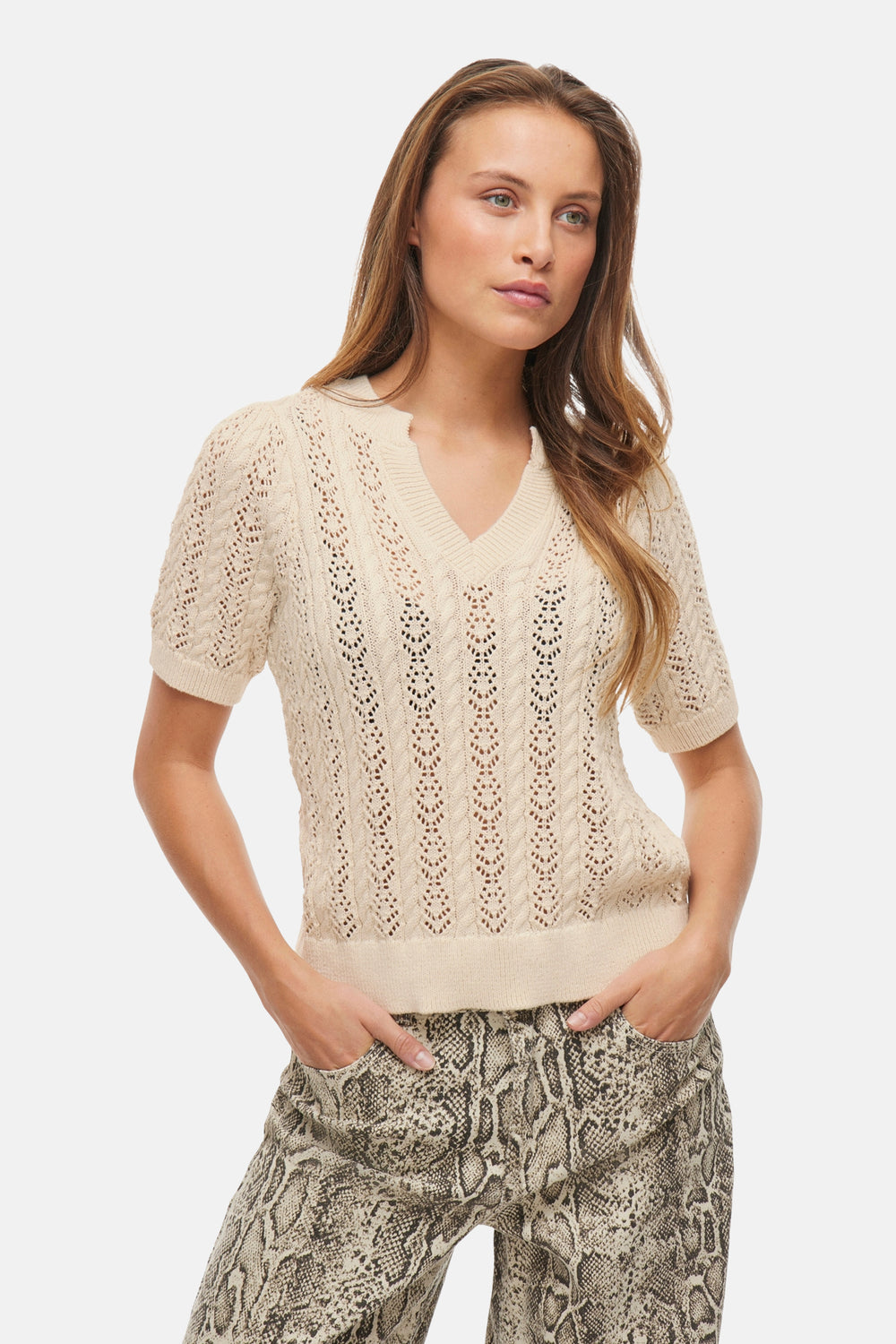 Top uni manches courtes Beige - VILA®