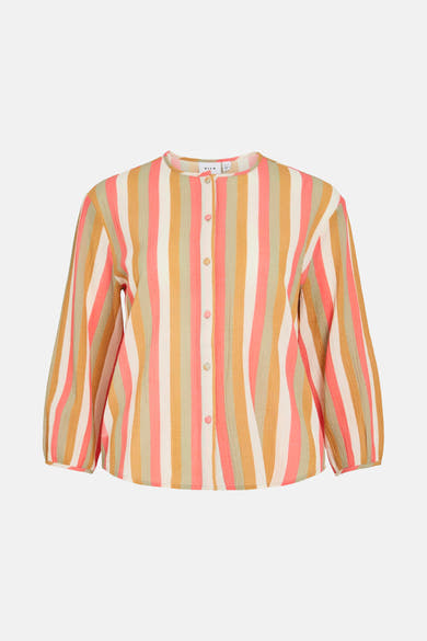 Gestreepte blouse met lange mouwen in meerdere kleuren van VILA, met een wafelstructuur en knoopsluiting.
