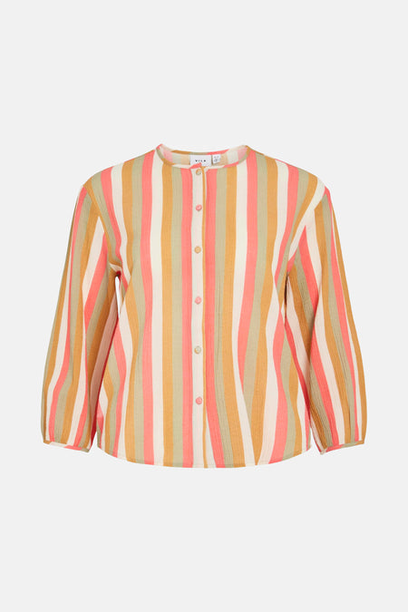 Gestreepte blouse met lange mouwen in meerdere kleuren van VILA, met een wafelstructuur en knoopsluiting.