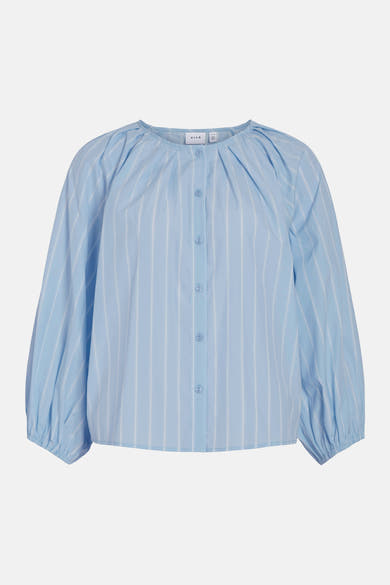 Blauwe gestreepte blouse met lange mouwen van VILA®, met een losse pasvorm en knoopsluiting.