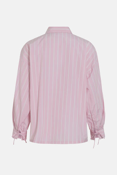 Roze gestreept overhemd met lange mouwen van VILA®, met pofmouwen en strikjes bij de manchetten.