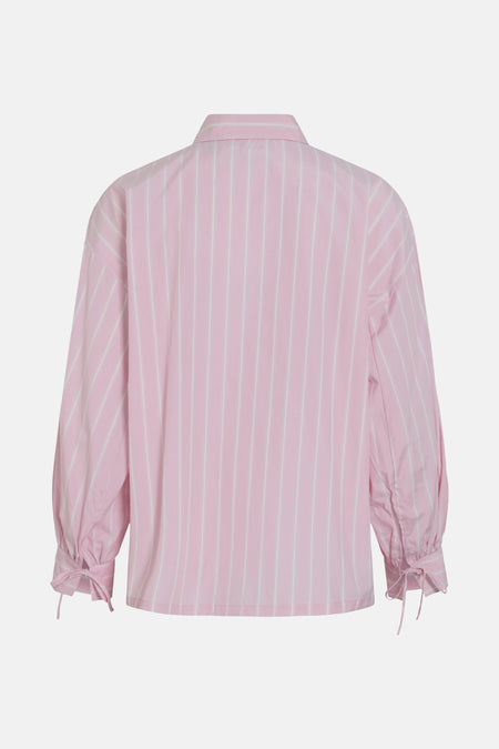Roze gestreept overhemd met lange mouwen van VILA®, met pofmouwen en strikjes bij de manchetten.