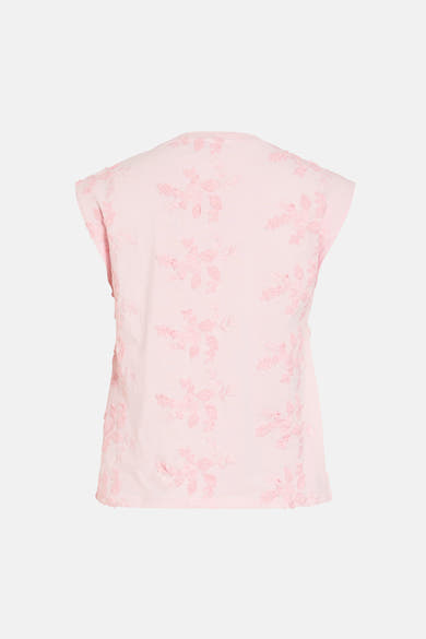 Roze mouwloze top van VILA® met toon-op-toon bloemenborduursels over het geheel.