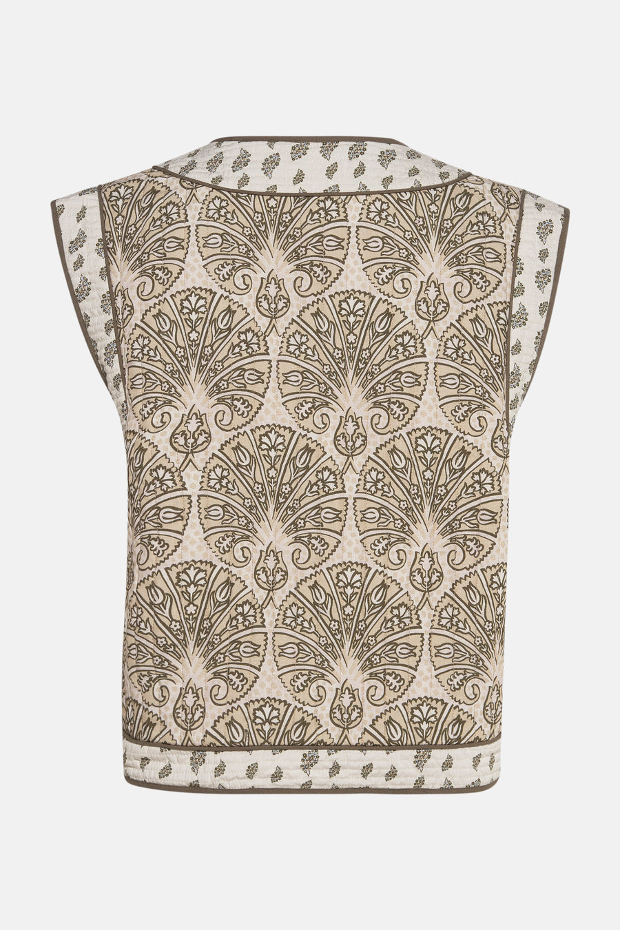 Gilet multicolore de VILA, avec un motif floral vintage beige et marron.