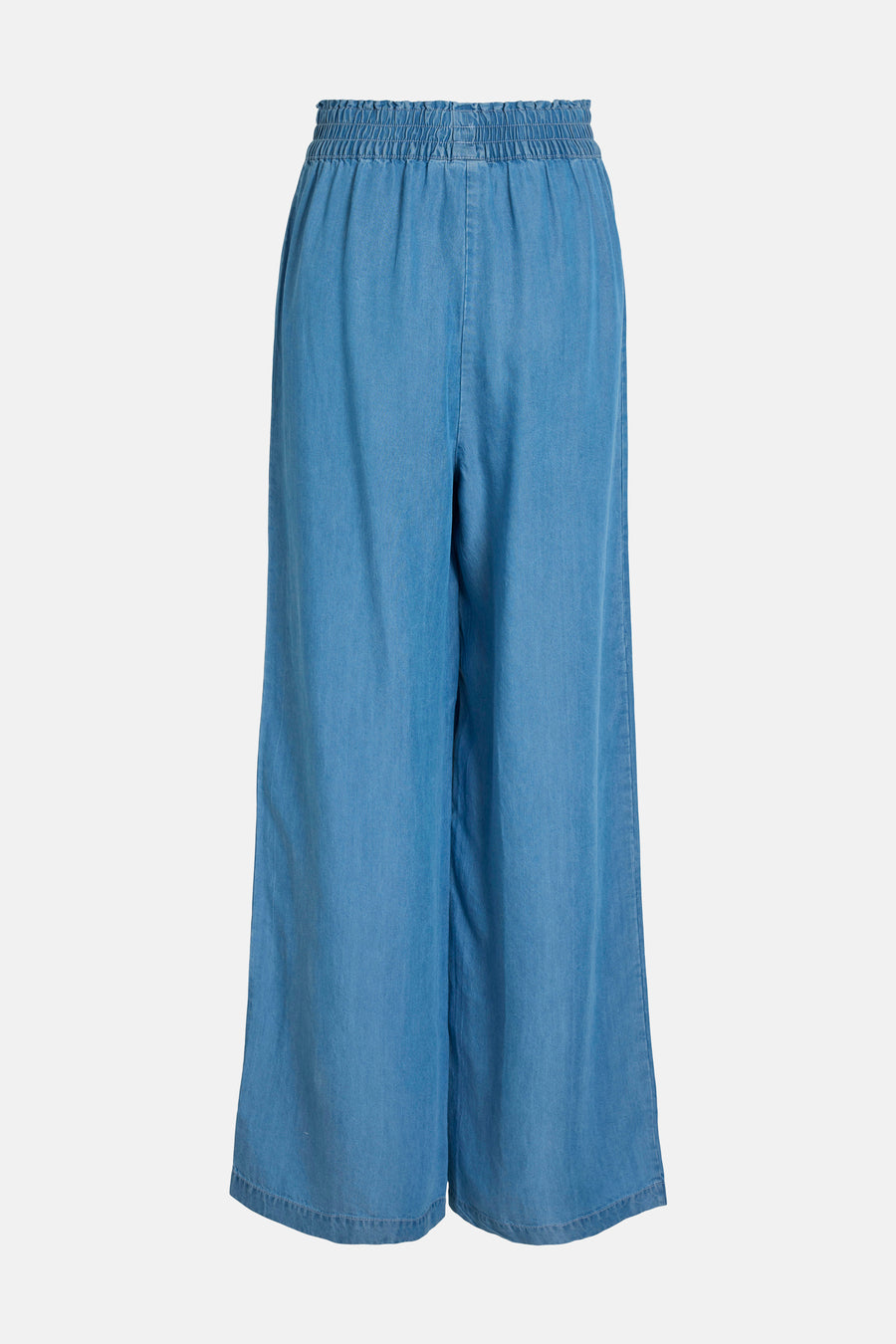 Pantalon coloré bleu denim de VILA, coupe large avec taille élastiquée.
