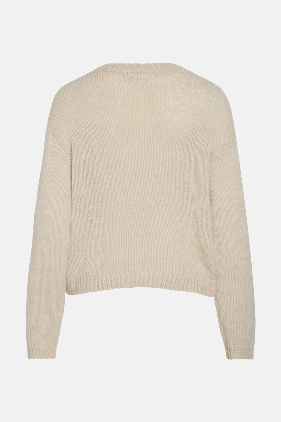Beige ronde hals trui van VILA®, in textuurgebreid, relaxte pasvorm op neutrale achtergrond.
