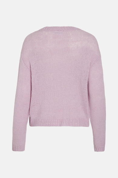 Ronde nekpull rose van VILA, gemaakt van zachte en lichte tricot, rugweergave.
