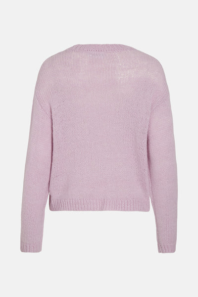 Ronde nekpull rose van VILA, gemaakt van zachte en lichte tricot, rugweergave.