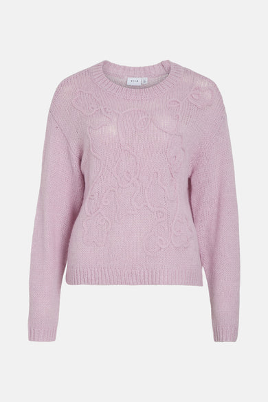 Ronde nekpull-over van VILA met oprijlend bloemmotief op de voorzijde.
