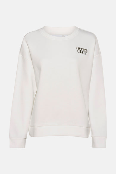 Sweat-shirt col rond blanc de VILA, avec inscription « Office Club » sur le devant.