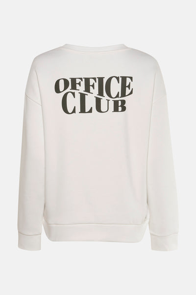 Sweat-shirt blanc à col rond de VILA®, avec l'inscription "OFFICE CLUB" imprimée au dos.