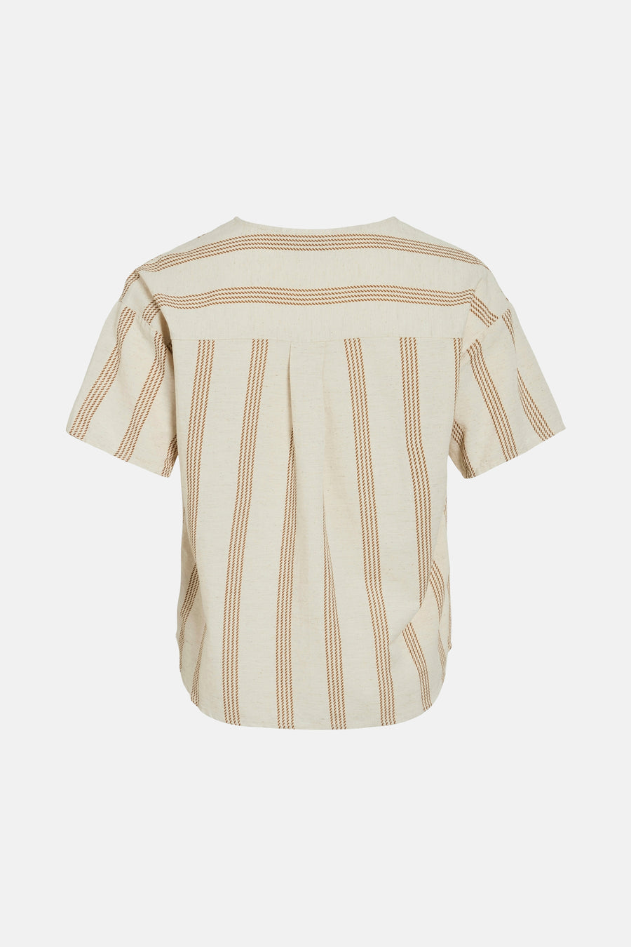 T-shirt à manches courtes beige de VILA®, rayures marron verticales et horizontales, plis au dos.