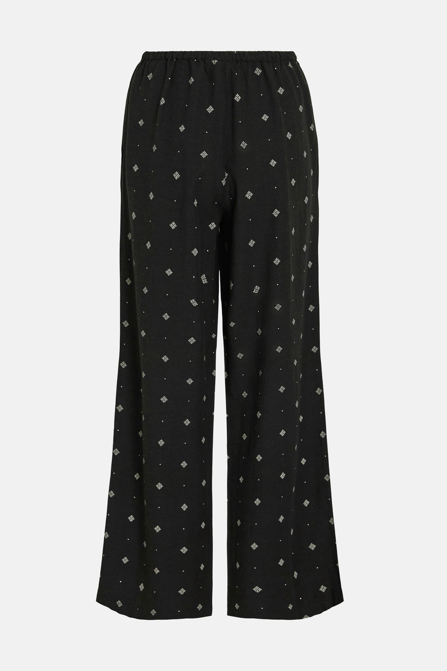 Zwarte broek met geometrische patronen van VILA®, losse pasvorm en elastische tailleband.