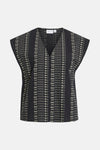 Zwarte blouse met korte mouwen van VILA, all-over geometrische print en V-hals.