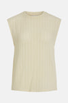 Beige geribd T-shirt zonder mouwen en rechte pasvorm van VILA op een neutrale achtergrond.