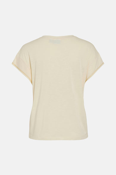 Beige T-shirt met korte mouwen van VILA, achterkant, met zichtbare zoom op de mouwen.