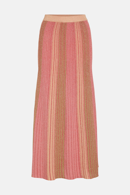 Lange meerkleurige rok van VILA® met verticale strepen in perzik- en roze tinten.