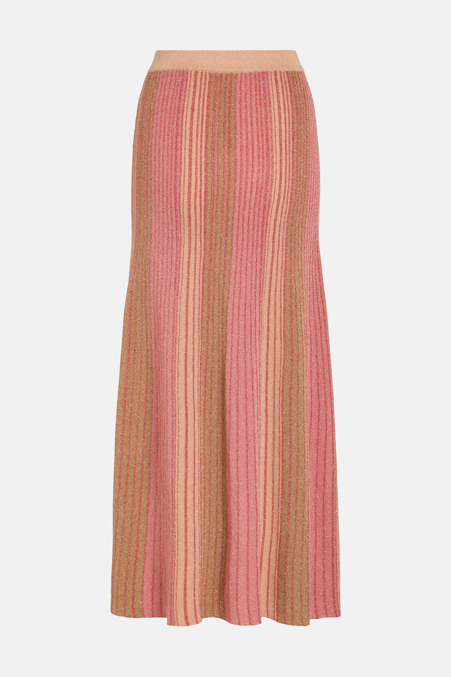 Jupe longue multicolore de VILA® avec rayures verticales dans les tons pêche et rose.