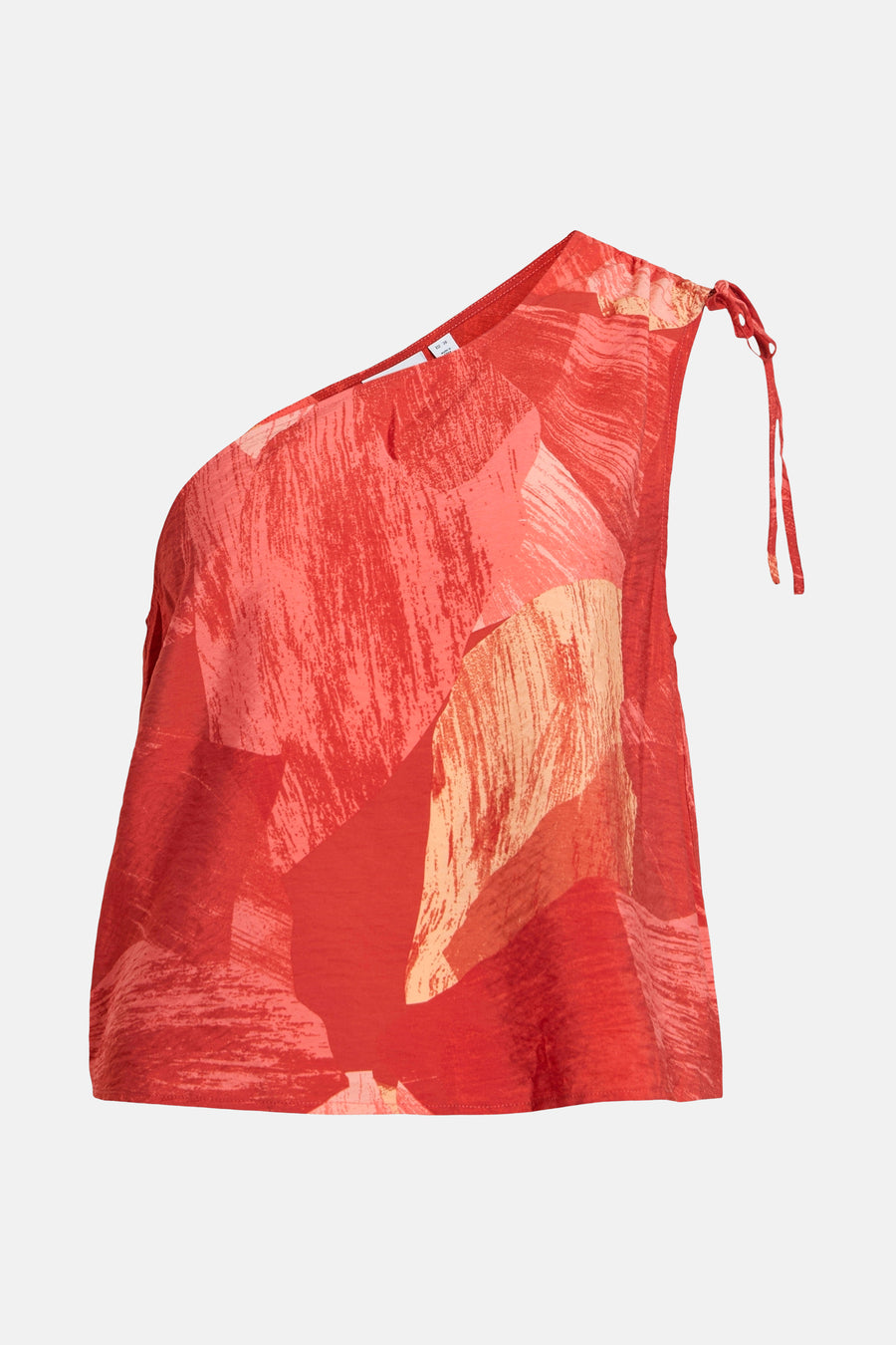 Rood asymmetrisch T-shirt van VILA® met getextureerd abstract patroon en schouderdetail.