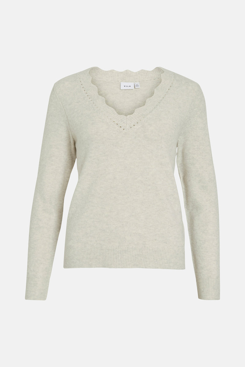 Pull met V-hals - beige