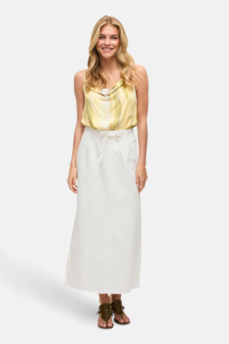 VIPAL HW ANCLE DENIM SKIRT WHITE