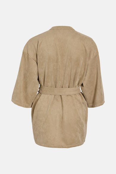 Beige blouse met lange mouwen van VILA, met ceintuur en wijde driekwartmouwen.