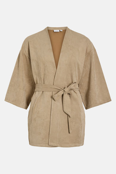 Beige blouse met lange mouwen van VILA®, met strikceintuur in de taille.