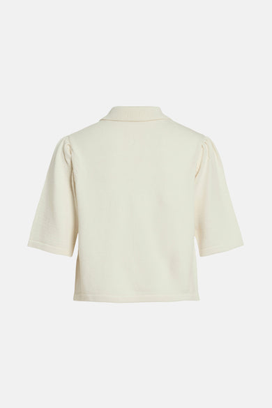 Ecru vest van VILA® met korte pofmouwen en geribbelde textuur.