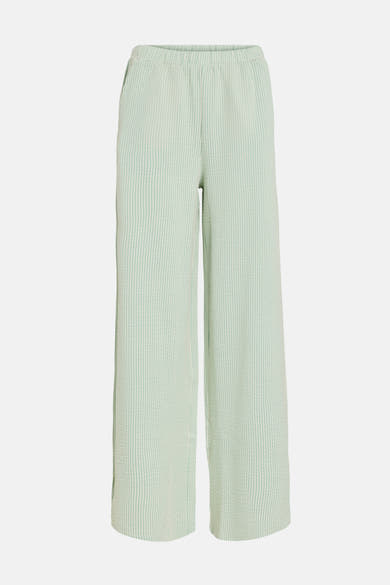 Groene gestreepte katoenen broek van VILA, wijde pasvorm en wafeltextuur.