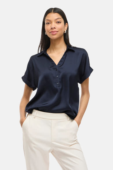 Blouse met korte mouwen - blauw