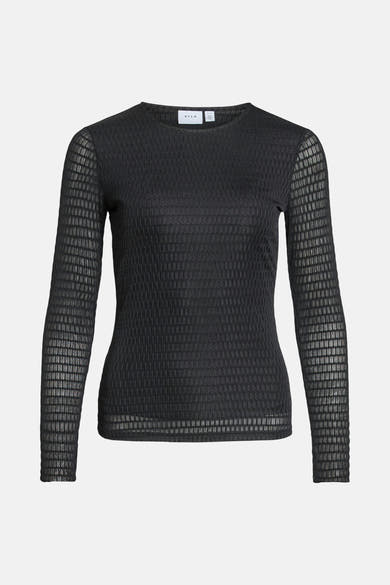Zwart T-shirt met lange mouwen van VILA, met een subtiele geruite textuur.
