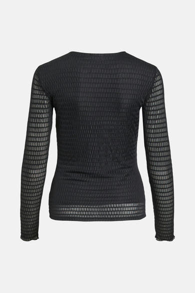 Zwart T-shirt met lange mouwen van VILA®, geruit patroon in doorschijnende stof, achterzijde.