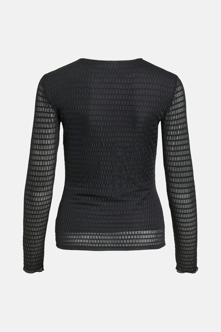 Zwart T-shirt met lange mouwen van VILA®, geruit patroon in doorschijnende stof, achterzijde.