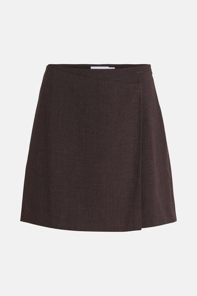Jupe courte grise de VILA, style portefeuille, sur fond blanc.
