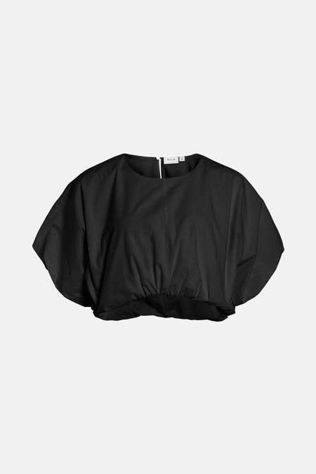 Zwarte blouse met korte mouwen van VILA®, losse pasvorm met opening aan de achterkant.