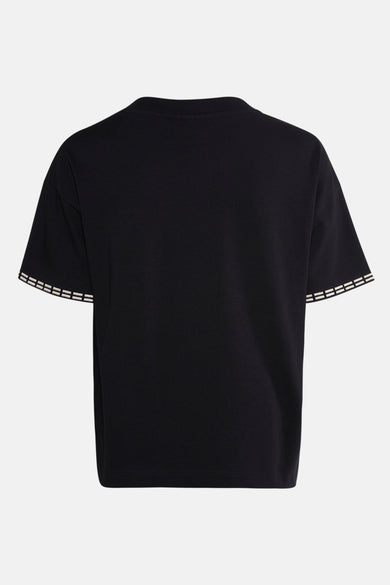 Zwart T-shirt met korte mouwen van VILA®, met witte gestreepte details op de mouwranden.