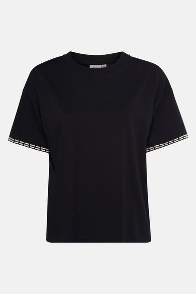 Zwart T-shirt met korte mouwen van VILA met decoratieve streepdetails op de mouwen.